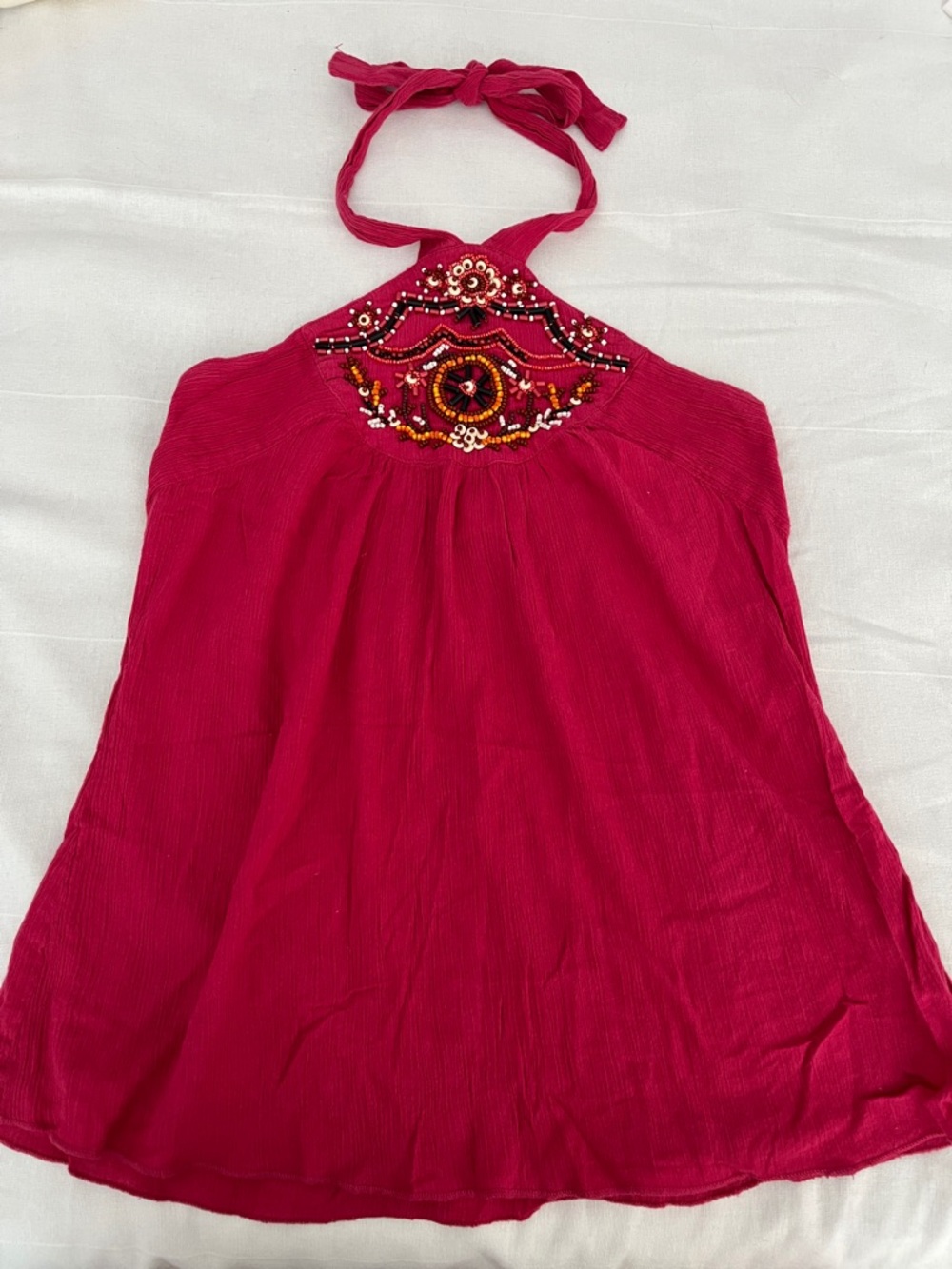 Charlotte Russe Beaded Halter Top - Fuchsia